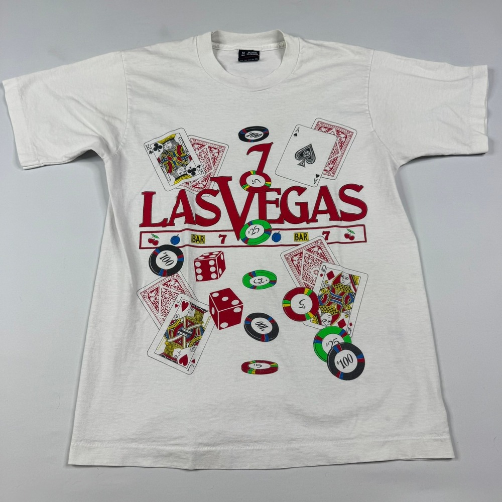 Vintage Las Vegas Casino T-Shirt Mens Medium White 90s Single Stitch Made in USA